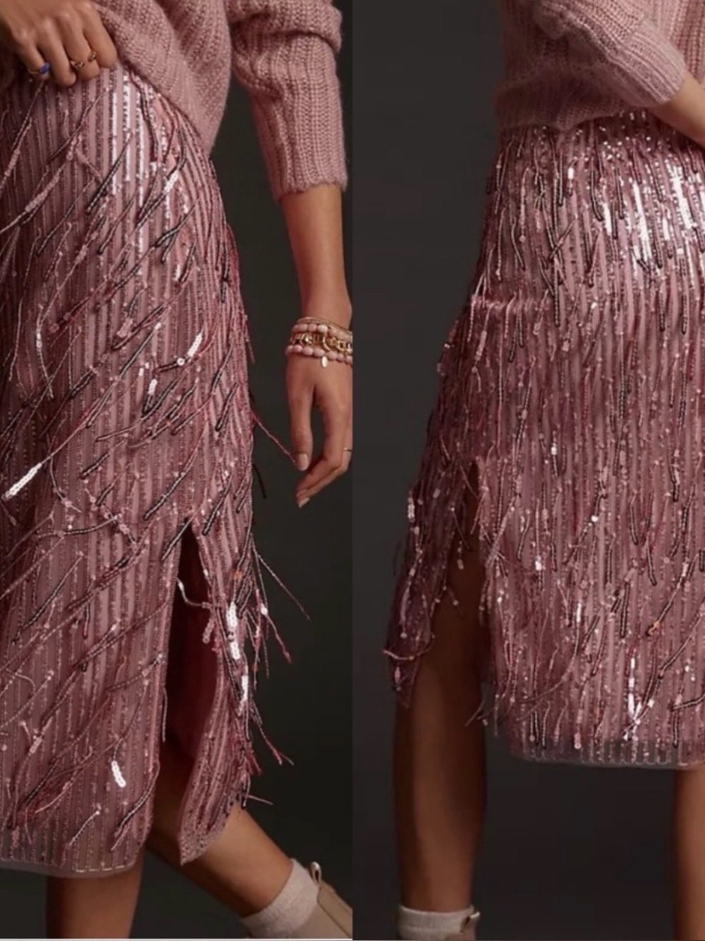 NWT Anthropologie Maeve 24W Pink Fringed Sequined Midi Skirt Parties $180
